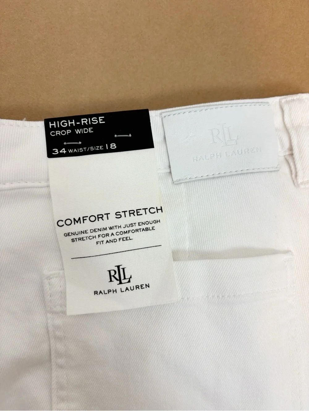 Lauren Ralph Lauren High-Rise Wide-Leg Cropped Jeans in White Wash Size 18